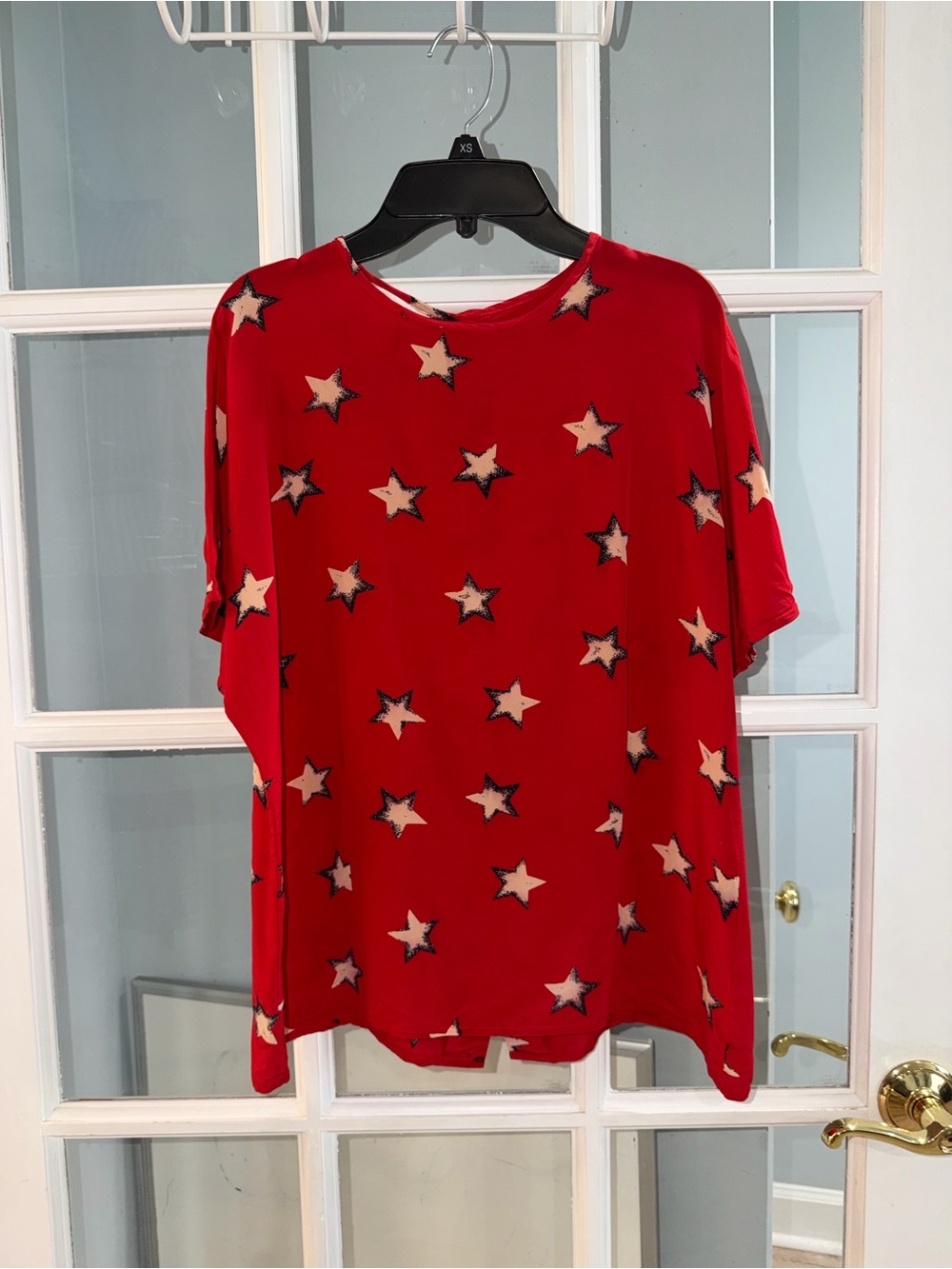 Vtg 90s Jones New York Blouse Womens 12 Washable 100% Silk Nautical Stars Top